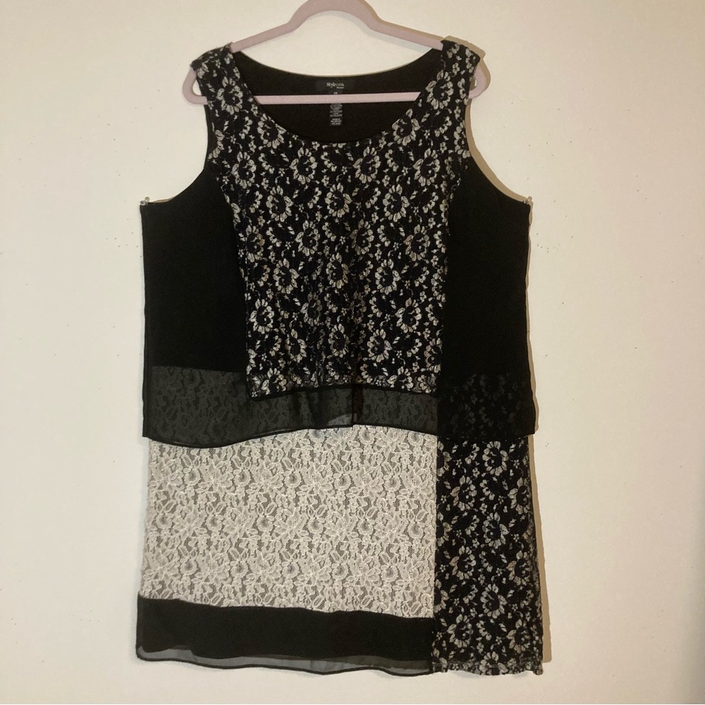 Style & Co. Black & White Lace Colorblock Shift Dress, Sz 2X 18/20